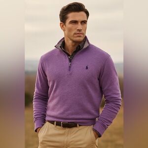 Polo Ralph Lauren Gray and Purple Performance Quarter Zip Sweater Pullover